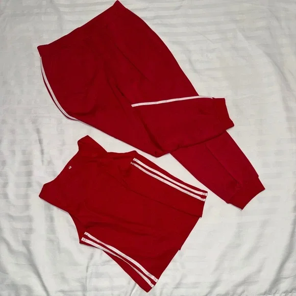 ChicMe Red 3 Piece Tracksuit Set Bomber Jacket Tank Top Joggers Stripes Size XL - Picture 9 of 11